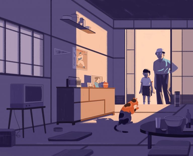 Le illustrazioni di Emiliano Ponzi per il romanzo di Haruki Murakami "Abbandonare un gatto"