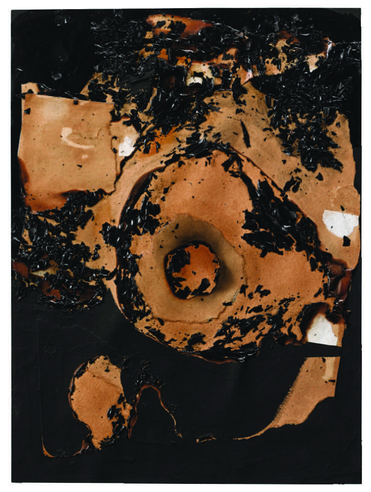 Alberto Burri, Untitled (Combustion), 1957. Acrylic, vinyl glue, and combustion on paper, 13 3⁄4 x 10 1⁄4 in. (35 x 26 cm). Collezione Ramo, Milan. © Artists Rights Society (ARS), New York / SIAE, Rome. Photo: Studio Vandrasch Fotografia, Milan