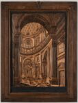 Antonio Bonadè, Quadro a tarsia in legni vari, a doppia faccia, raffigurante l’interno della Basilica di Superga, 1830 35, courtesy Galleria Benappi, Torino