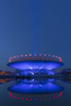 Evoluon in Eindhoven lit up by Kari Kola and red baloons by Ivo Schoofs - Glow 2020