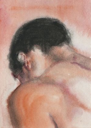 Francesco Cuna, Pongo tra orecchio e nuca, 2020, acquerello su carta montata su tavola, 24,5x34,5 cm