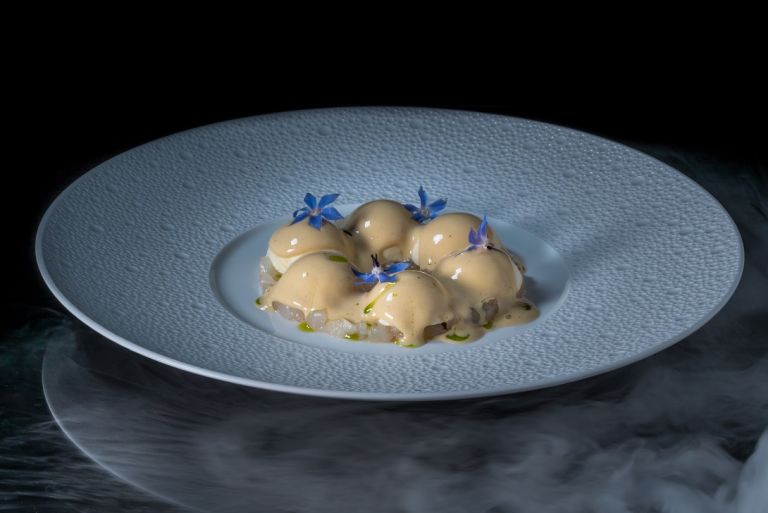 Gnocchi di ‘Fioreta di Malga’, cedro, tartare di capesante, foie gras, Ristorante Amistà, Verona