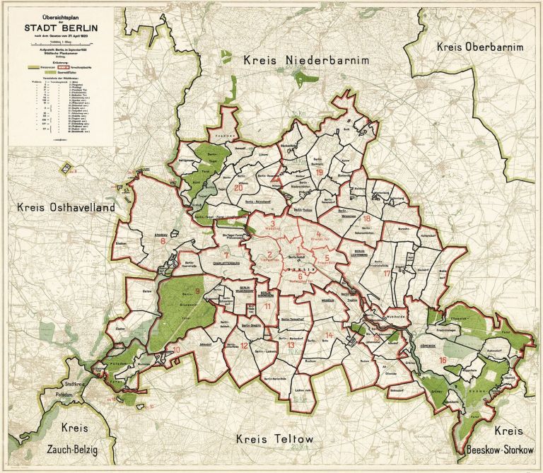 Il piano urbanistico della Grande Berlino, approvato il 27 aprile 1920. Fonte Archivio di Stato, Berlino
