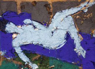 Manolo Valdés, Desnudo Azul, 1995, tecnica mista su tela di juta, cm 170x228. Collezione privata © Manolo Valdés by SIAE 2020