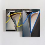 Stefano Perrone, Continuity between two snapshots of a Bialetti spout, 2020, oil on panels, 24x18 cm + 30x20 cm