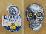 Tom Sanford, Corona Virus Skull diptych, 2020 acrilico e finta foglia d’oro su tela, 119.4 x 78 cm cadauno. Photo Arte Fotografica. Courtesy Mucciaccia Contemporary, Roma