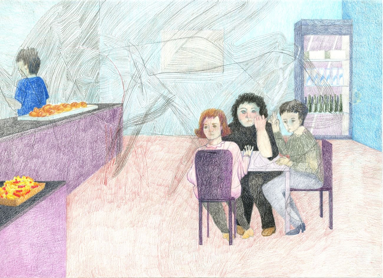Alessandra Giacinti, Unattended child, 2018, colouring pencil on paper, 24 x 33 cm