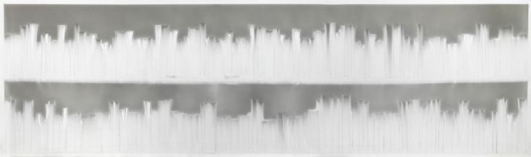 Claudio Parmiggiani, Senza titolo, 2020, smoke and soot on panel, cm 90x300
