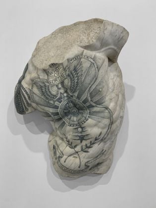 Fabio Viale, Kouros (Hollow), 2019, white marble and pigments, cm 93x67x29