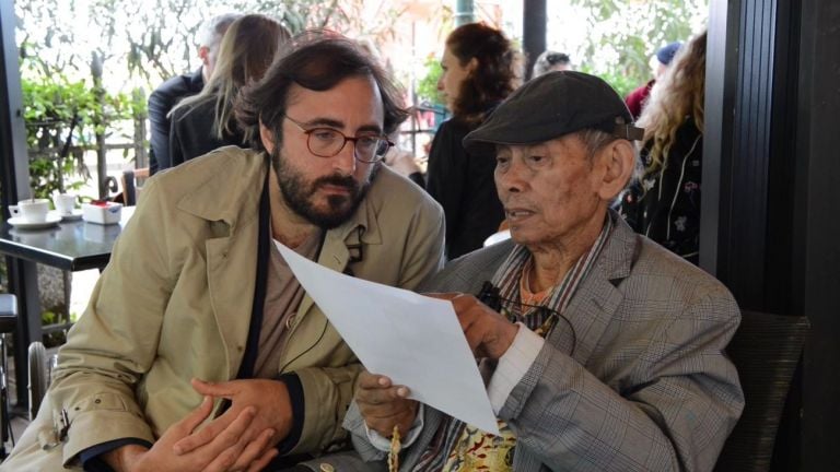 Intervista alla Biennale di Venezia di David Medalla con Lorenzo Bruni. Photo Michele Sereni