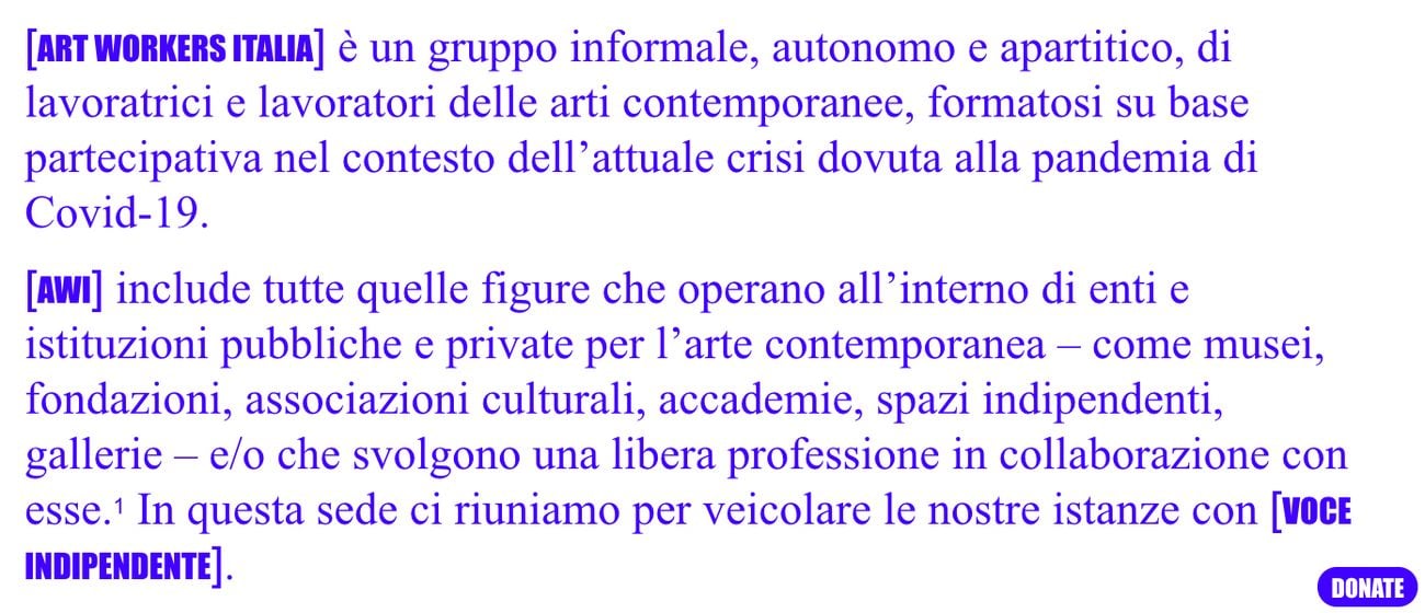 La prima parte del Manifesto di Art Workers Italia