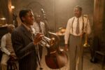 Ma Rainey's Black Bottom (2020): (L to R) Glynn Turman as Toldeo, Chadwick Boseman as Levee, Michael Potts as Slow Drag, and Colman Domingo as Cutler. Cr. David Lee / Netflix