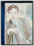 Marc Bauer, Untitled (Annemarie seated), 2017, pittura ad olio su alluminio rivestito, cm 47 x 34. Courtesy Gilda Lavia, Roma
