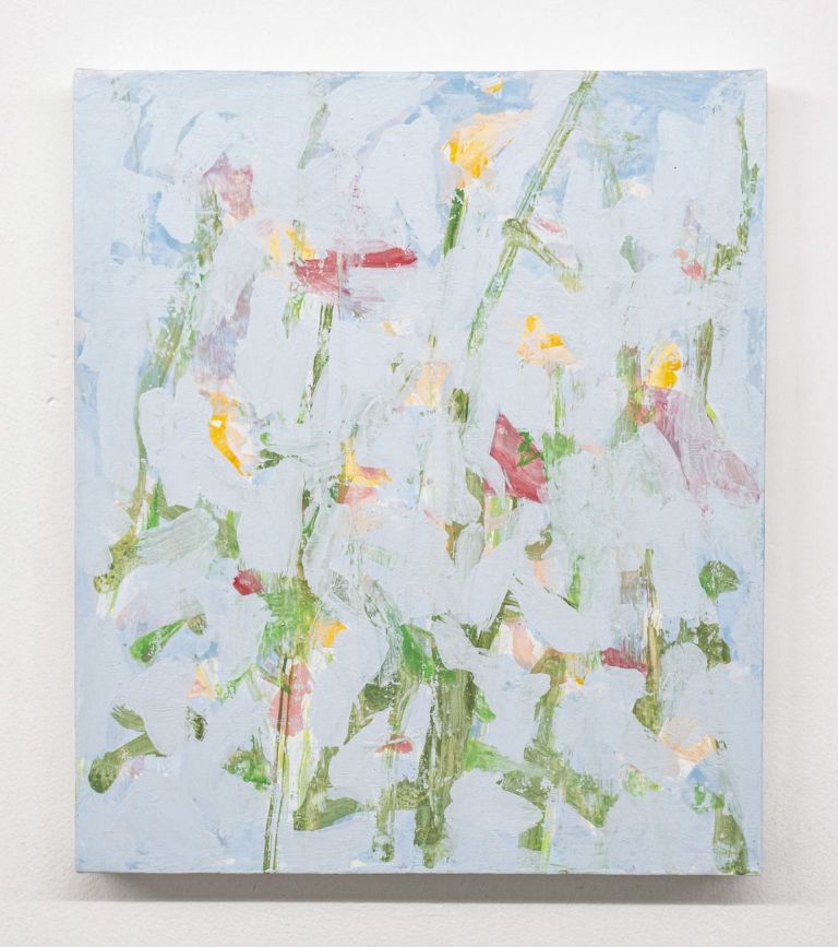 Marco Eusepi, Senza titolo (Fiori), 2020, acrilico e olio su tela, 35x30 cm