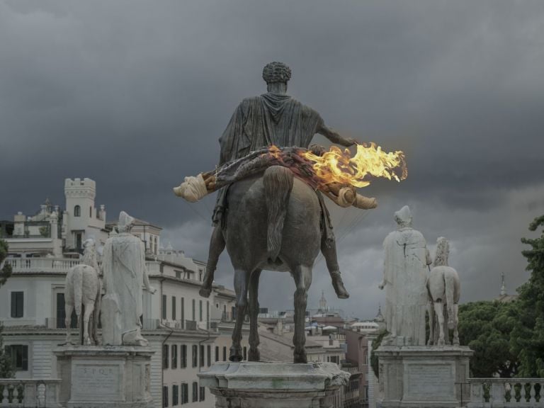 Monia Ben Hamouda, Blair, 2020. Installation view at Endless Nostalghia, Piazza del Campidoglio, Roma 2020. Courtesy l’artista, 101 Numeri Pari & Treti Galaxie. Photo Flavio Pescatori