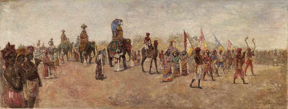 Paolo Antonacci, Roma - Filippo Mola (Civitavecchia 1849-1918 Roma), Processione indiana, 1892, Firmato FMoladal vero 