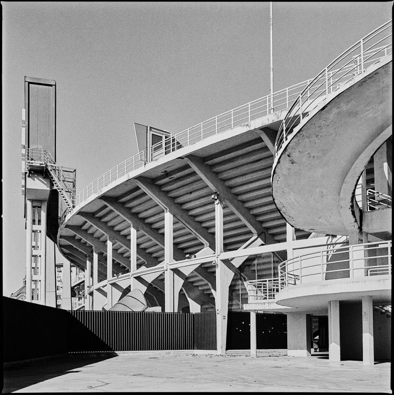 Exterior of the Franchi Stadium with one of the helical staircases ©Marco Menghi. Courtesy Pier Luigi Nervi Project Association