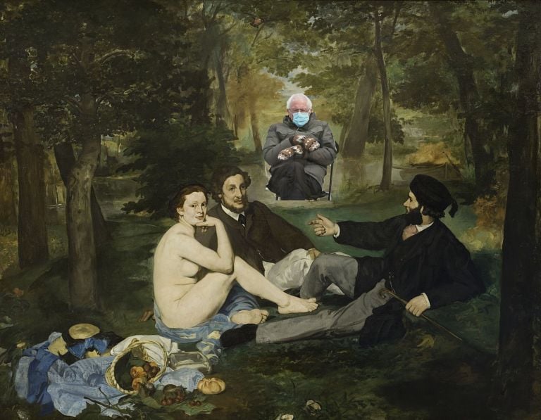 Bernie Sanders in Le Déjeuner sur l'herbe di Édouard Manet © Ben Luke