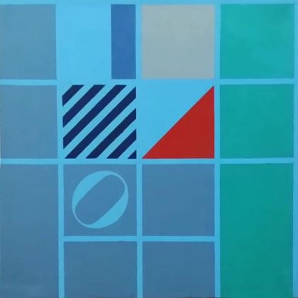 Ermanno Leinardi, Dalla parte del vento celeste piu verde, 1984, olio su tela, cm 80x80