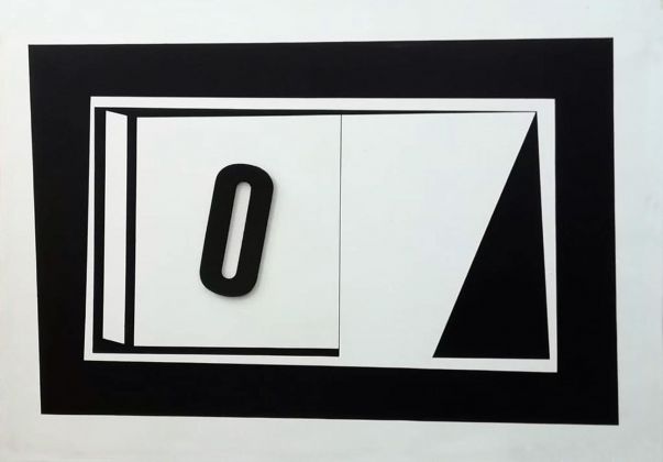 Ermanno Leinardi, Spazio ambiguo nero e bianco, 1978, acrilico su tela più rilievo, cm 70x100