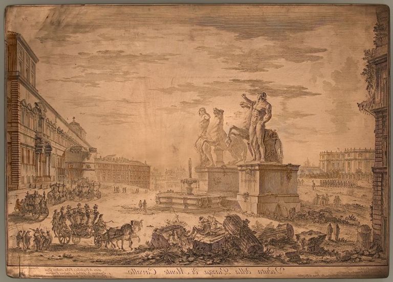 Giambattista Piranesi, Veduta della Piazza di Monte Cavallo (recto), 1747 49. Istituto centrale per la grafica, Roma