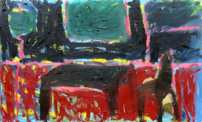 Matteo Cordero, Red Room, 2019, acrilico ed olio su tela, 70x100 cm