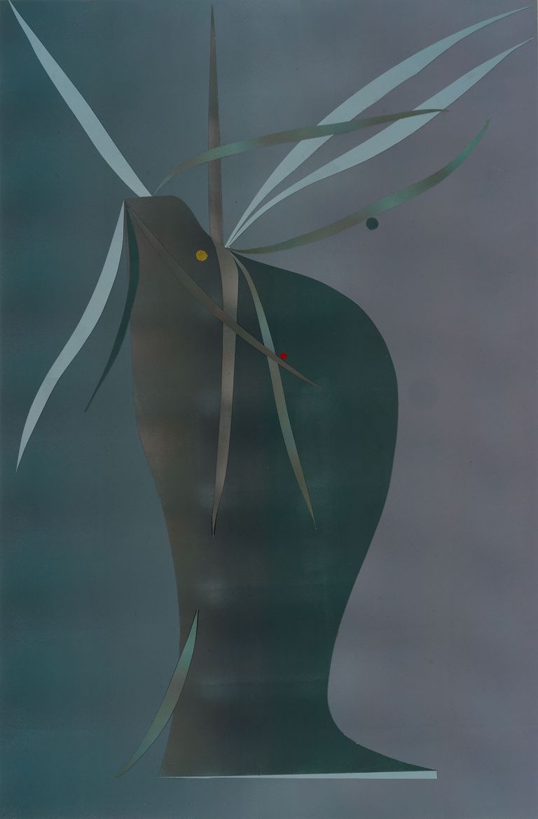 Mattia Barbieri, Ikebana, 2018, olio su carta, collage, 58,5x89 cm