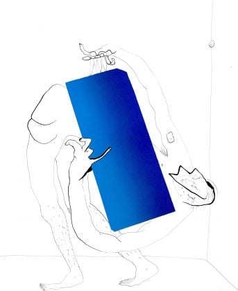 Mattia Barbieri, Revolution in Blue, 2019, olio e china su carta, 35,5x43 cm