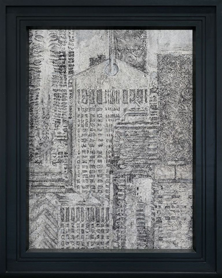 Richard Artschwager, AT&T Building in the Year 2000, 1987, acrilico su Celotex, in cornice d'artista in legno dipinto, 138.7 x 111 cm © 2020 Richard Artschwager - Artists Rights Society (ARS), New York. Photo Julien Grémaud