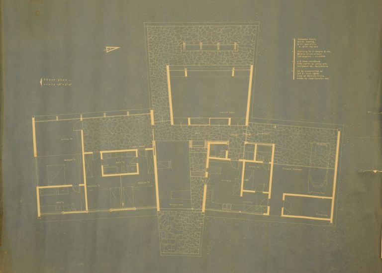 Casa a Hollywood di Fausto Maria Ricci (1953, in collaborazione con l’architetto L. Ricci e l’ingegnere G. Petrelli). Pianta. Courtesy Università degli Studi di Firenze, BST – Archivi di Architettura, Fondo Giovanni Klaus Koenig