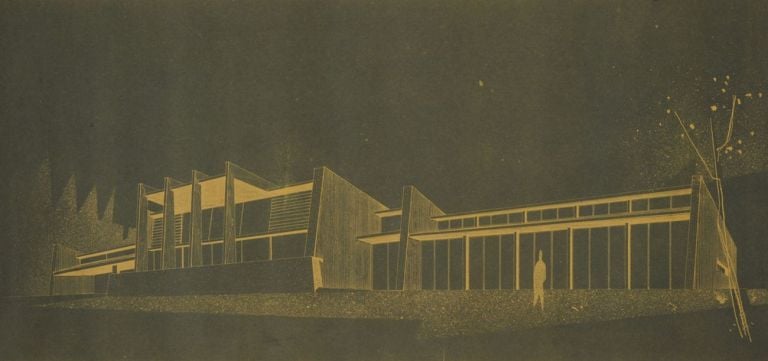 Casa a Hollywood di Fausto Maria Ricci (1953, in collaborazione con l’architetto L. Ricci e l’ingegnere G. Petrelli). Prospetto. Courtesy Università degli Studi di Firenze, BST – Archivi di Architettura, Fondo Giovanni Klaus Koenig