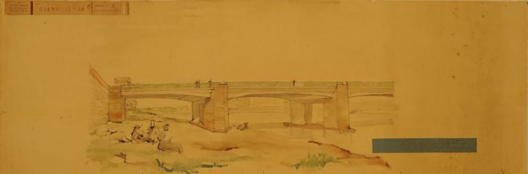 Concorso per il ponte Vespucci a Firenze (1955, 5° classificato, in collaborazione con gli ingegneri C. Messina, M. Margheri e V. Palmisano). Courtesy Università degli Studi di Firenze, BST – Archivi di Architettura, Fondo Giovanni Klaus Koenig