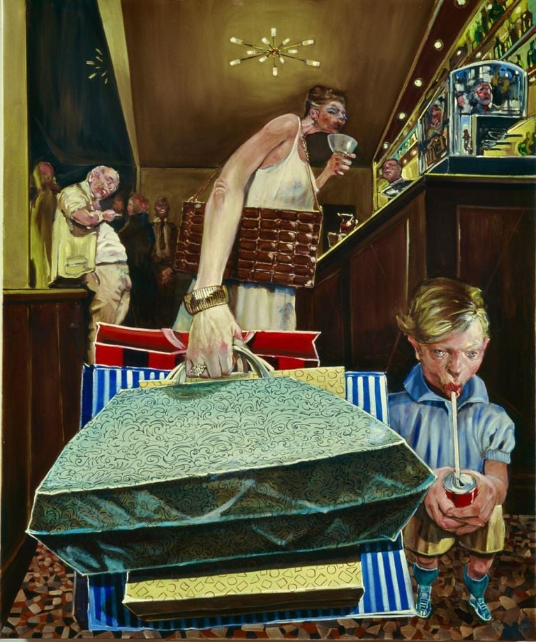 Enrico Robusti, Bar Italia, 2001, olio su tela, 100x120 cm