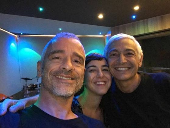 Eros Ramazzotti, Federica Abbate e Alfredo Rapetti Mogol, studio di produzione, 2018. Photo Eros Ramazzotti
