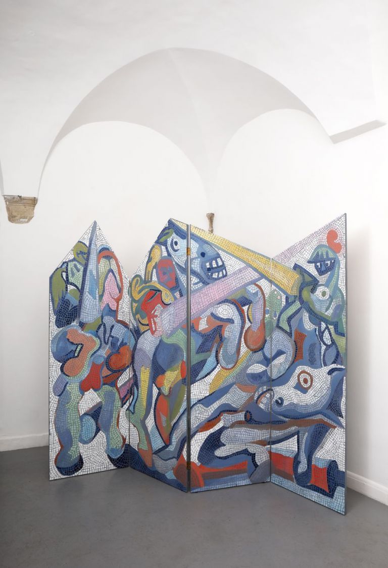 Giovanni Copelli, Scherzo (retro), 2019, olio e acrilico su tavola, cm 175x220x2. Installation view at Operativa, Roma