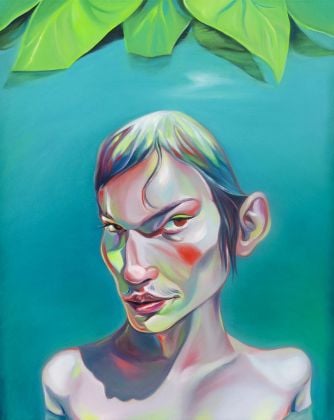 Luigi Presicce, Homo Sapiens Sapiens Sapiens (Ragazza che prende il bagno), 2020, olio su tela, 100 x 80 cm