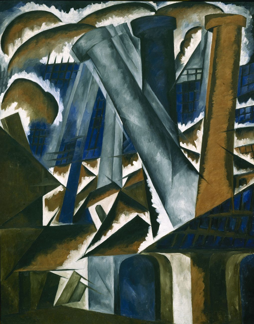 Natalja Goncharova, Fabbrica, 1912, olio su tela © State Russian Museum, St. Petersburg