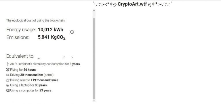 Screenshot dal sito CryptoArt.wtf