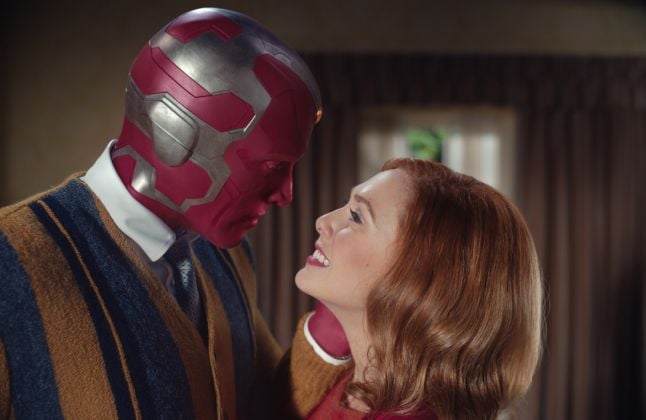 Paul Bettany as VIsion and Elizabeth Olsen as Wanda Maximoff in Marvel Studios' WANDAVISION exclusively on Disney+. Photo courtesy of Marvel Studios. ©Marvel Studios 2020. All Rights Reserved.