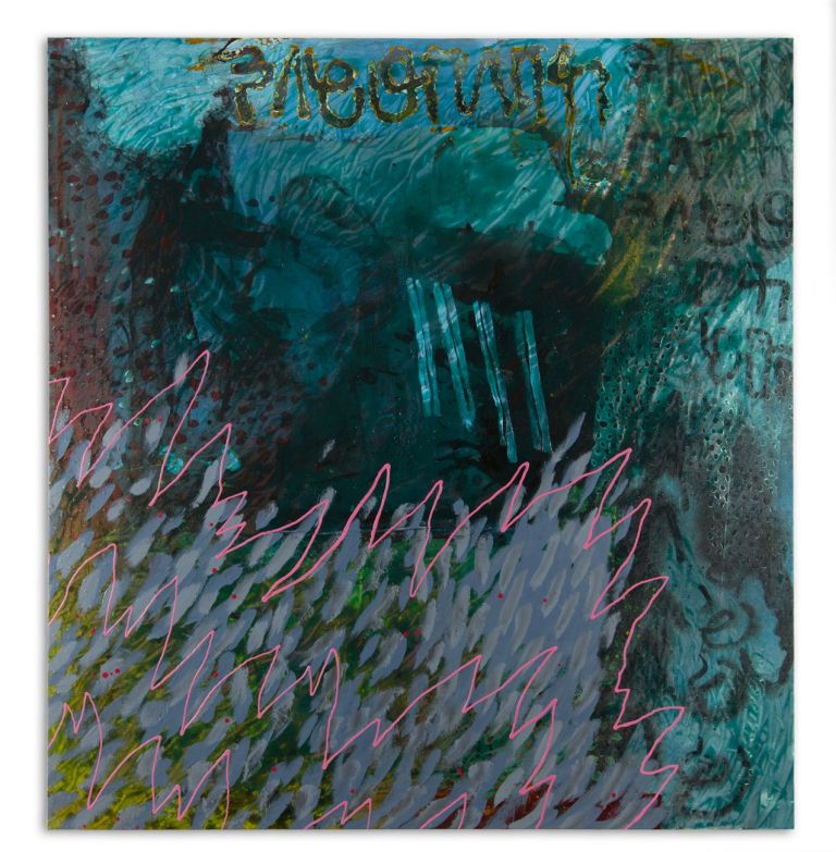 Andrea Kvas, Senza Titolo (BLAC ILID), 2020, tecnica mista su cotone grezzo, 180x170x3 cm
