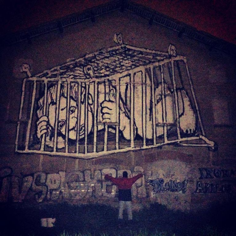 Il murale Bambino nel carrello del Collettivo FX in via Rosa Luxemburg a Reggio Emilia, photo Collettivo FX