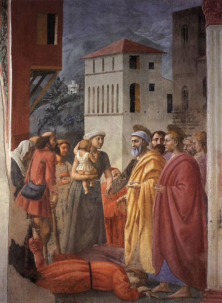 Masaccio, La distribuzione dei beni della chiesa ai poveri e la morte di Anania, 1424-27. Firenze, Santa Maria del Carmine, Cappella Brancacci. Photo © Antonio Quattrone - Archivio Antonio Quattrone - Mondadori. Portfolio