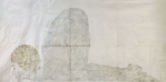 Marta Roberti, Self portrait as a snail with pangoline hair cut, 2020, pastelli a olio e grafite su carta cinese fatta a mano, 137x240 cm