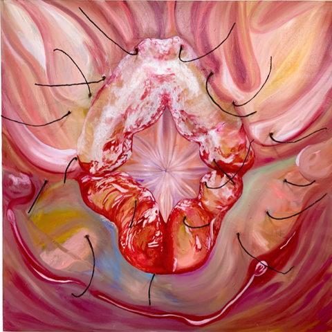 Sophie Spedding, Shush Quiet In The Floor Seats, 2020, oil, epoxy putty, canvas, 170x170x35 cm