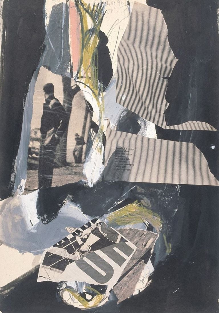 Claudio Cintoli, Righe nere, 1961, collage su carta, cm 50 x 35. Collezione Eleonora Manzolini