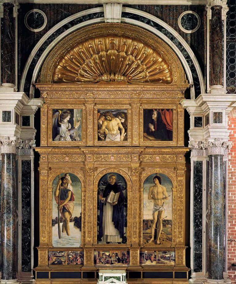 Giovanni Bellini, Polittico di San Vincenzo Ferrer, 1466-69 ca., registro principale, sei tavole, 175,5-177,5 x 67,7-67,5 cm. Venezia, Basilica dei Santi Giovanni e Paolo © 2020 Cameraphoto – Scala, Firenze