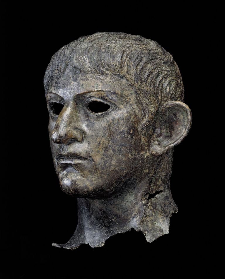 Head from a copper statue of the emperor Nero. Found in England, AD 54–61. © The Trustees of the British Museum.
