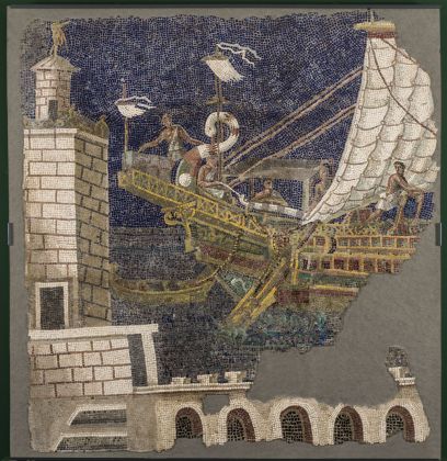 Musei Capitolini, Antiquarium, Mosaico policromo parietale con nave e faro, fine II secolo-inizi III secolo d.C.