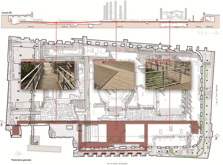 Percorso di visita realizzato con una passerella posta alla quota archeologica