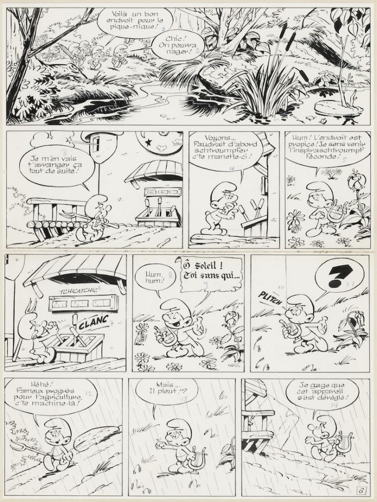 Peyo Les Schtroumpfs, 1939 Encre sur papier 51,5 x 40,5 cm Collection Privée, Paris ©Peyo – 2021 – Licensed through I.M.P.S (Brussels) – www.smurfs.com